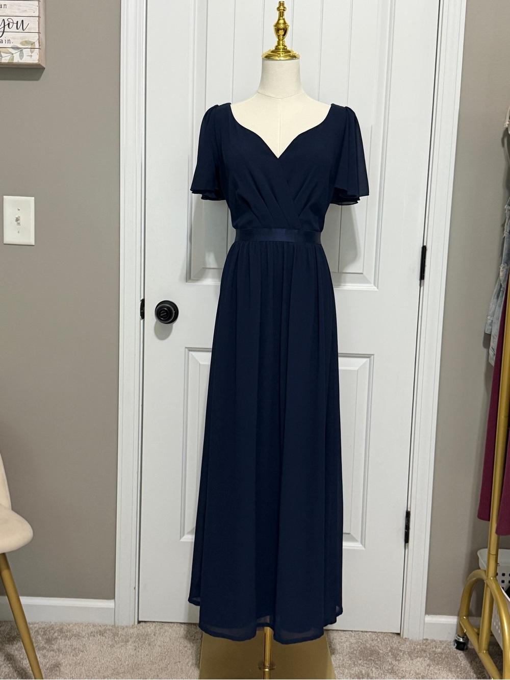 Elegant Navy Flutter Sleeve Dress